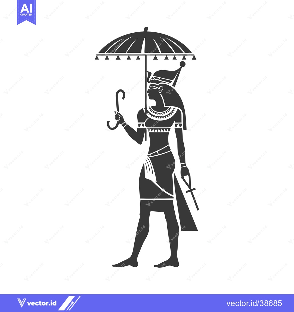 Premium Vector of Egyptian Goddess Isis with Umbrella and Ankh
