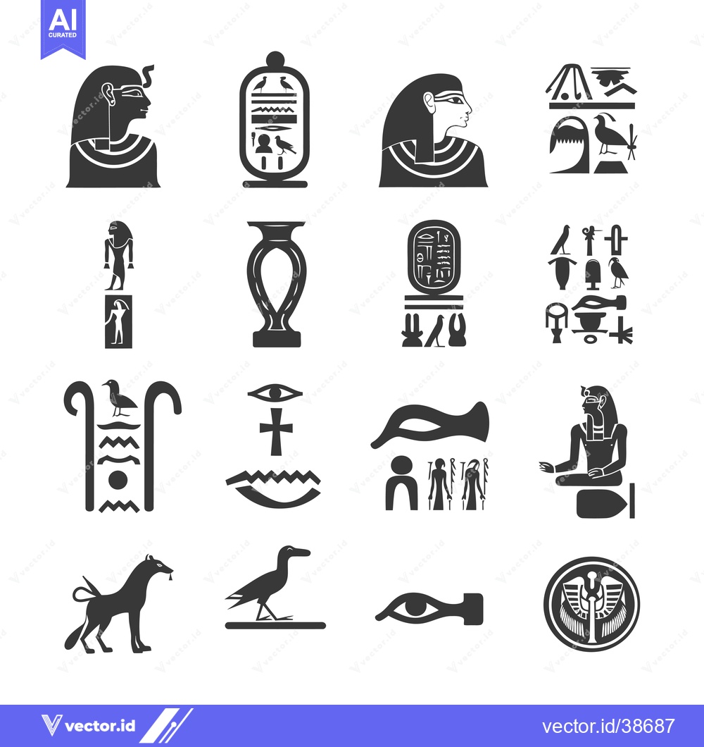 Premium Vector dari Egyptian Hieroglyphics and Symbolic Figures