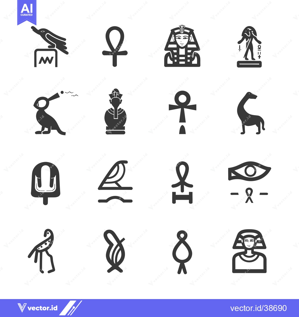 Premium Vector dari Egyptian Mythology Symbols and Creatures Icons Set