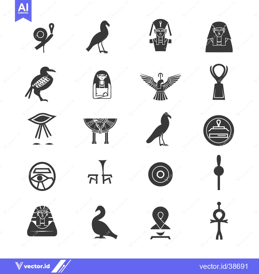 Premium Vector of Egyptian Mythology Symbols and Glyphs in Silhouette
