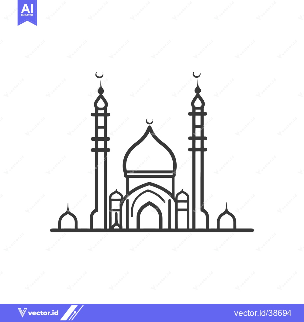Premium Vector dari A simple black and white line drawing depicting a mosque