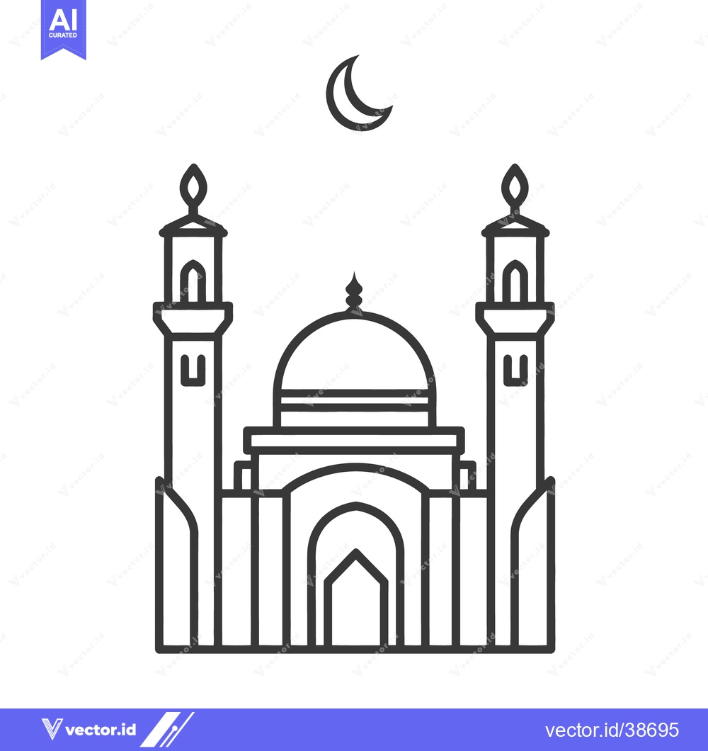 Premium Vector dari Vector illustration depicts a mosque structure with minarets and cresc