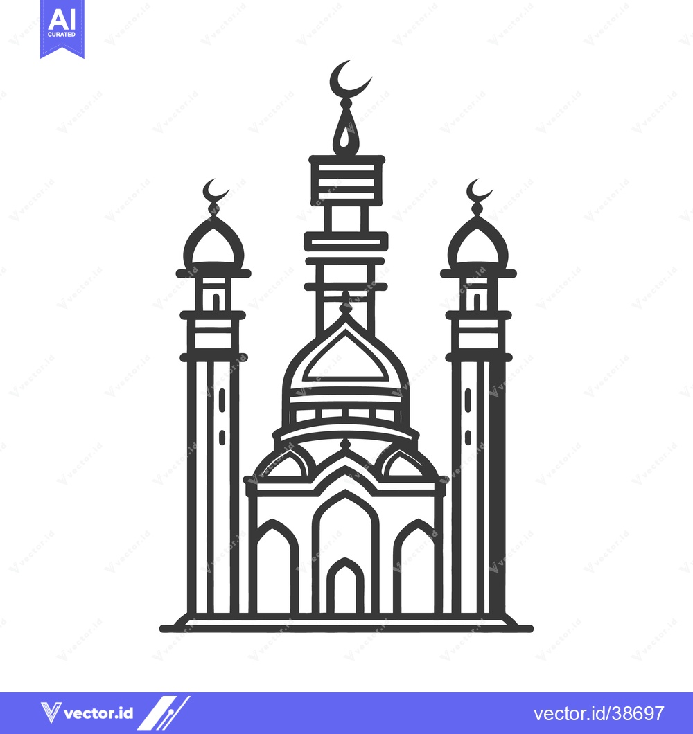 Premium Vector dari A stylized black and white illustration of a mosque building