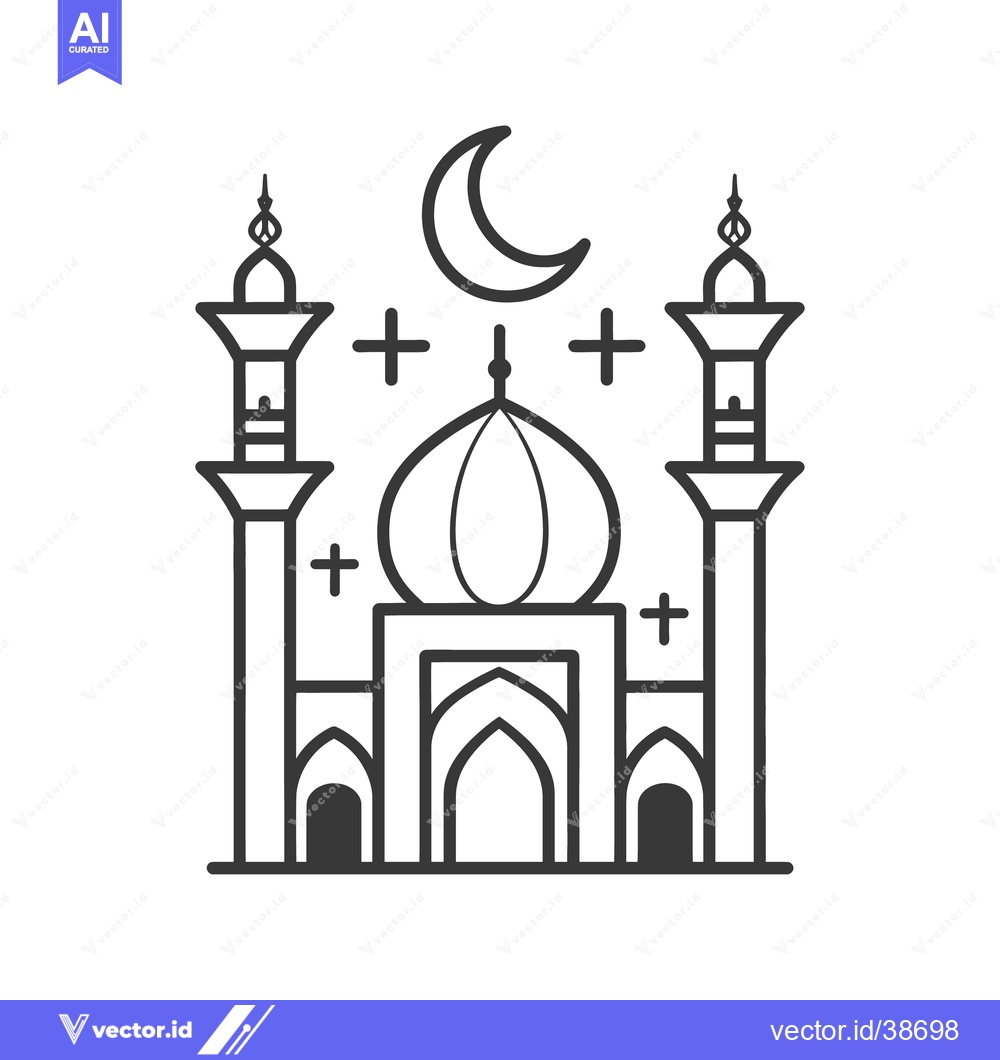 Premium Vector dari A simple line drawing depicting a mosque with a crescent moon