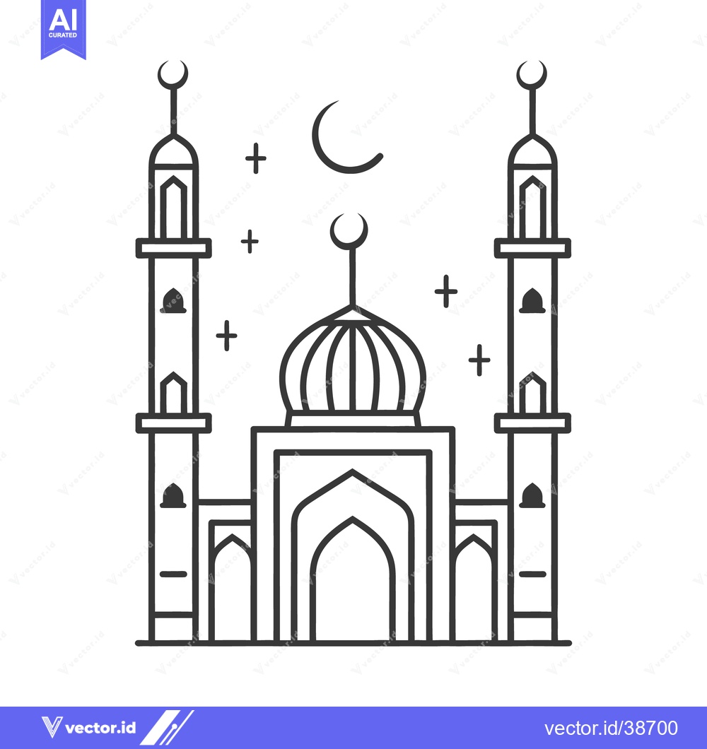 Premium Vector of A simple black and white line drawing of a mosque