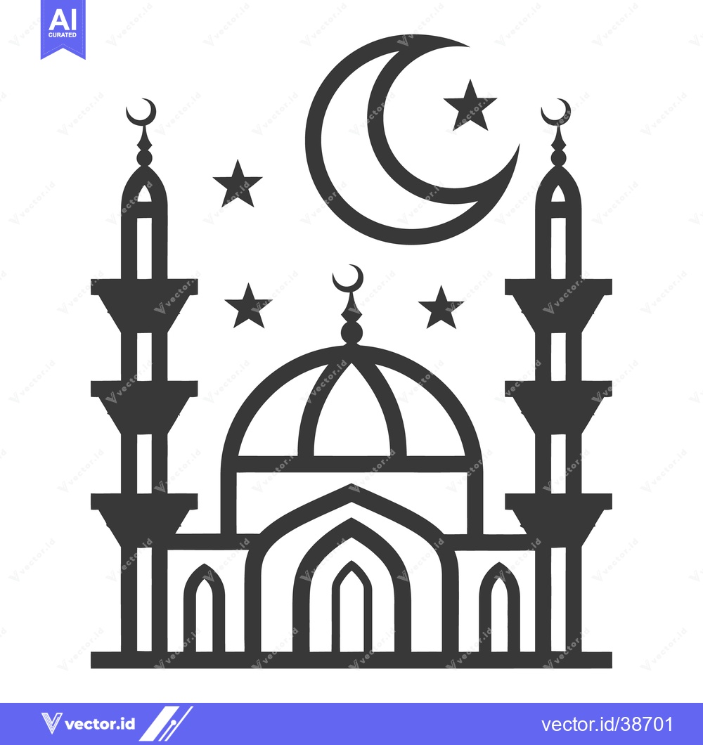 Premium Vector of Illustration of a mosque with minarets and celestial symbols in the sk