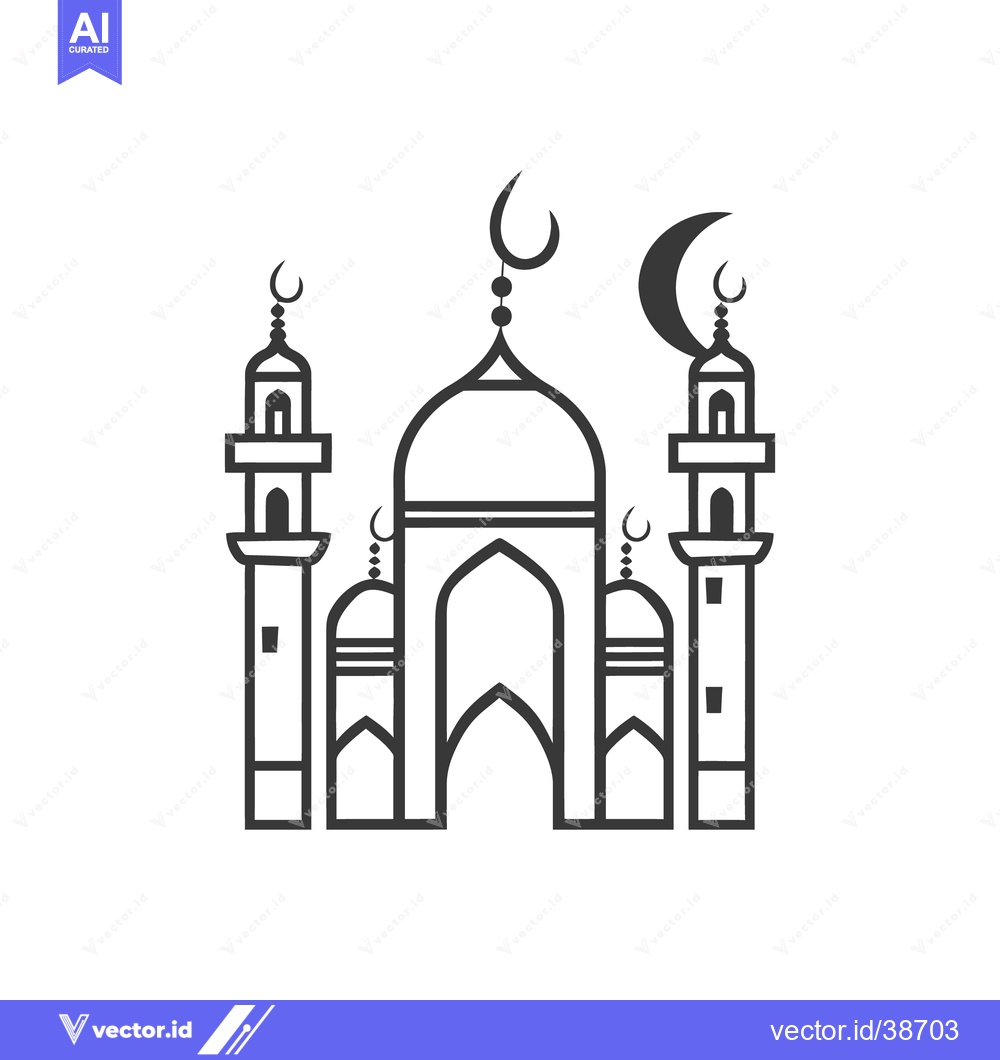 Premium Vector dari Simple line drawing of a mosque with crescent moon symbols
