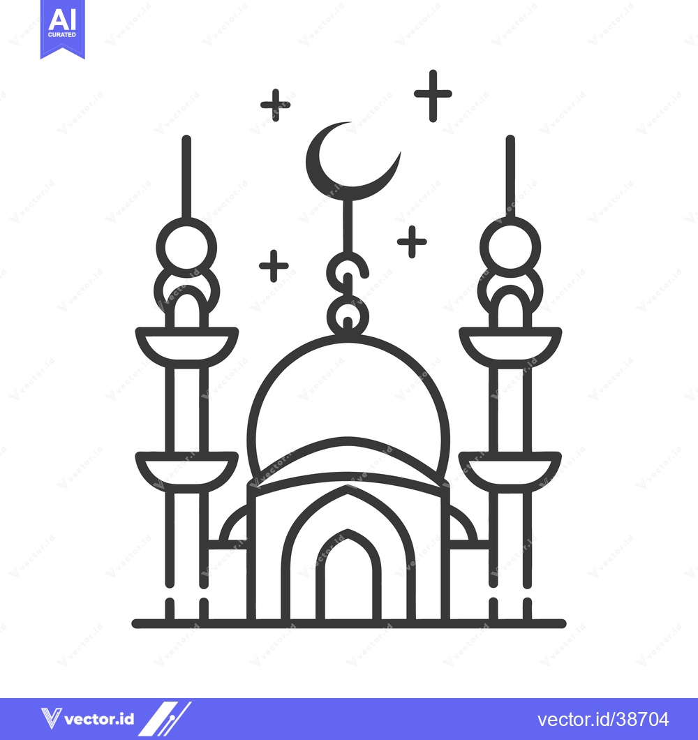 Premium Vector dari The simple illustration of a mosque with minarets and symbols