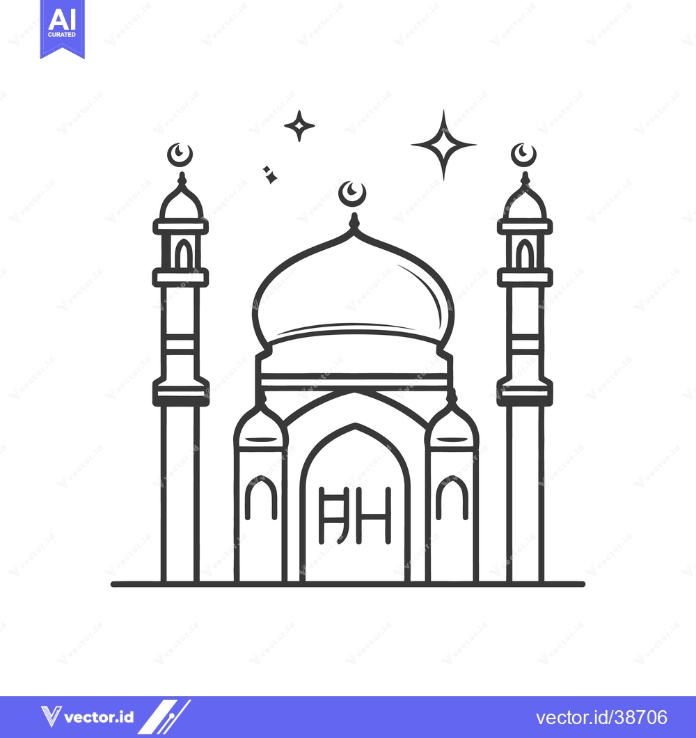 Premium Vector dari A detailed line drawing depicts a beautiful mosque structure with mina