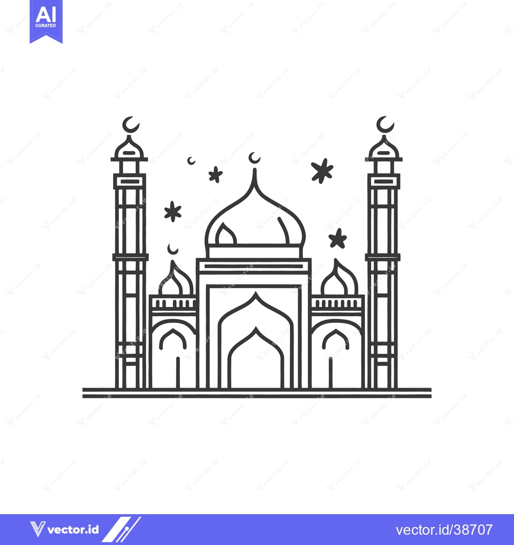 Premium Vector of A symmetrical architectural line drawing of a mosque with stars