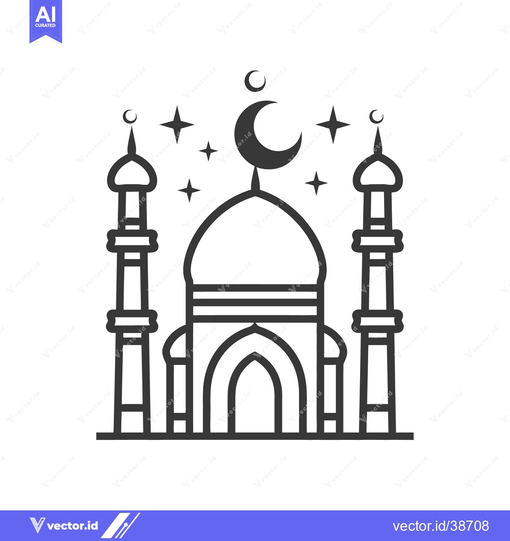 Premium Vector of Simple black and white line art depiction of a mosque building