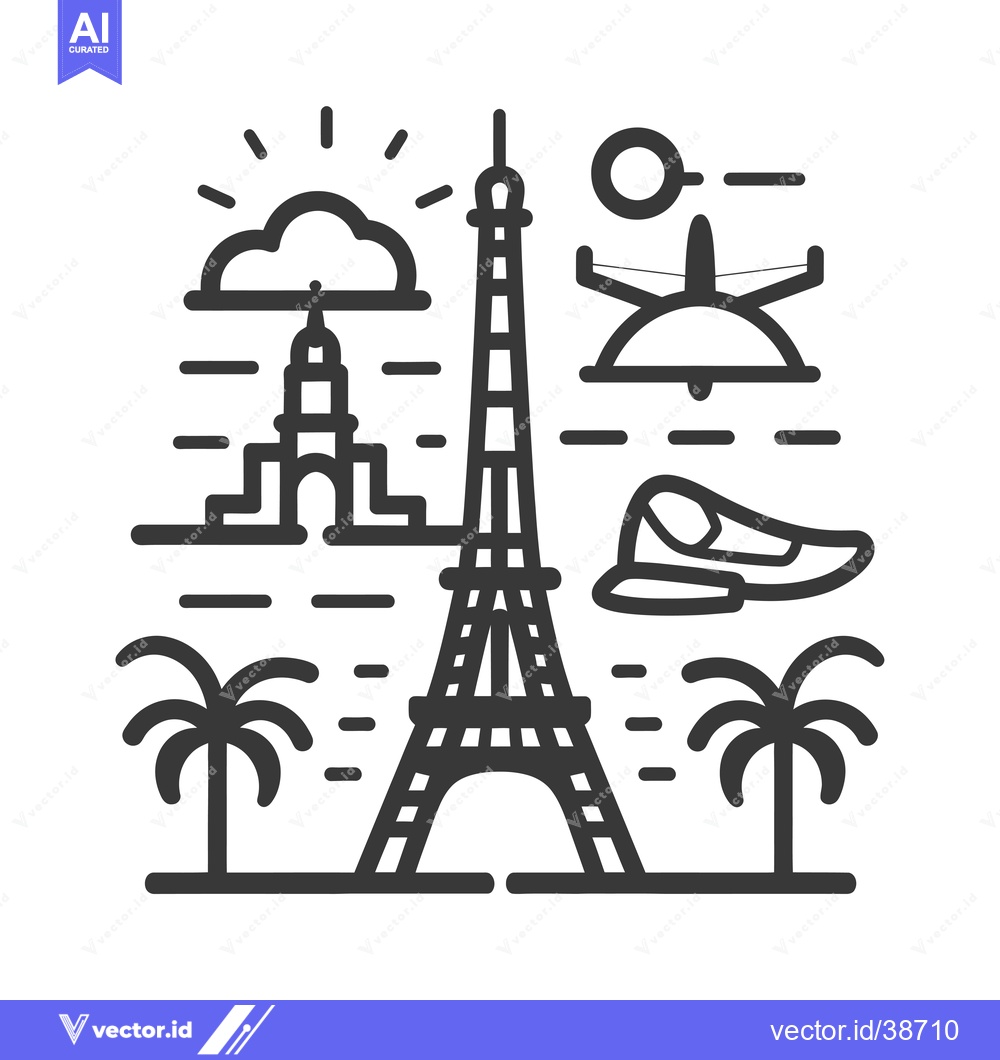 Premium Vector of Eiffel Tower with Symbolic Parisian Elements