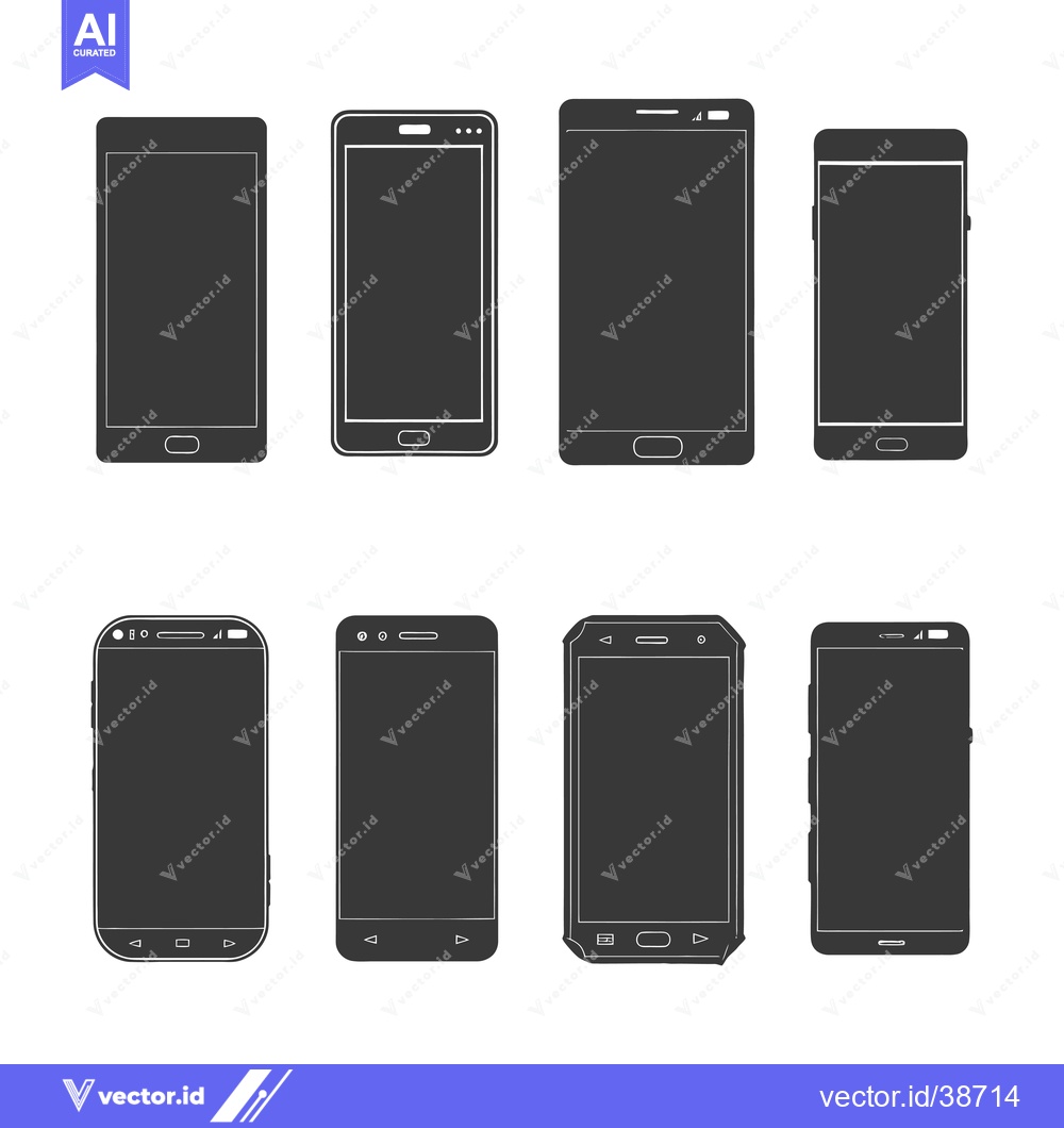 Premium Vector dari Eight Black and White Smartphone Silhouettes in a Row