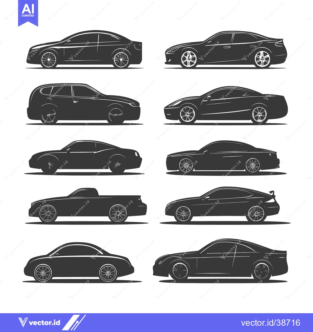 Premium Vector of Eight Black Silhouettes of Different Car Models in Side View
