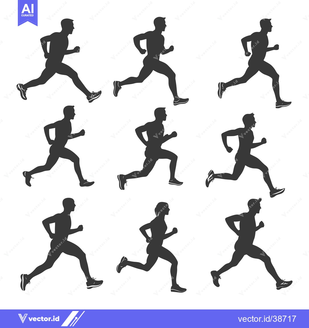 Premium Vector dari Eight Black Silhouettes of Runners in Motion