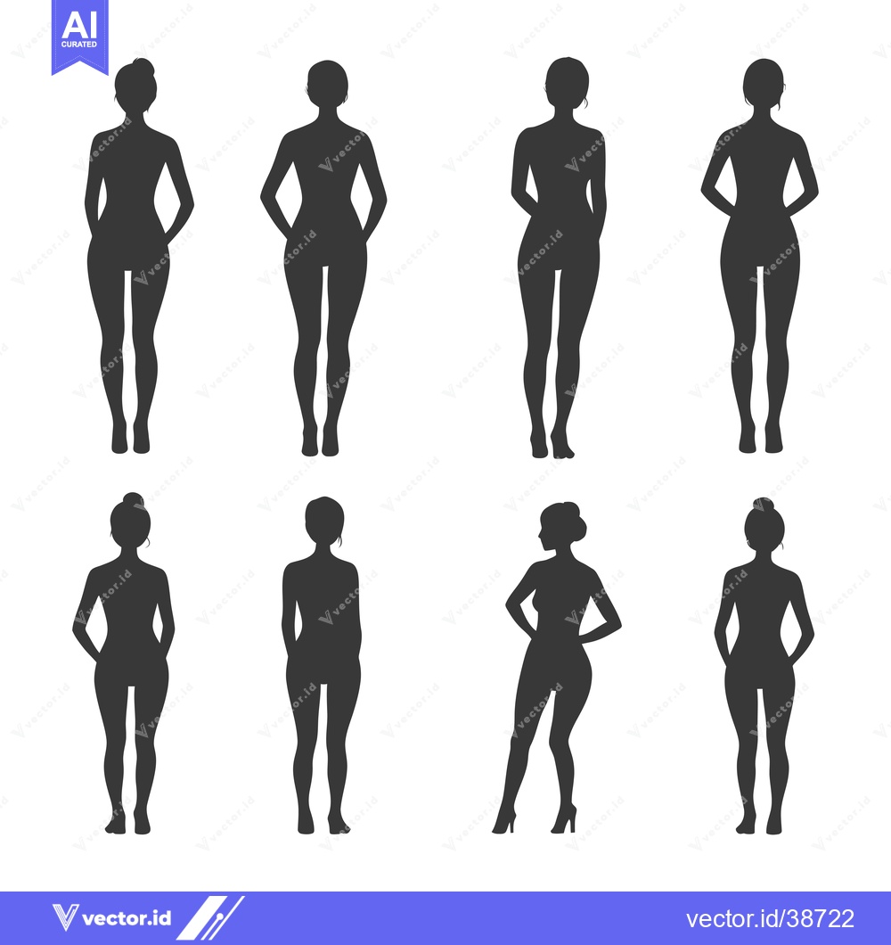 Premium Vector dari Eight Female Silhouettes with Varying Poses and Hairstyles