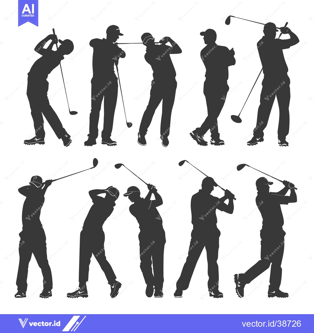 Premium Vector dari Eight Silhouettes of Golfers Swinging Their Clubs