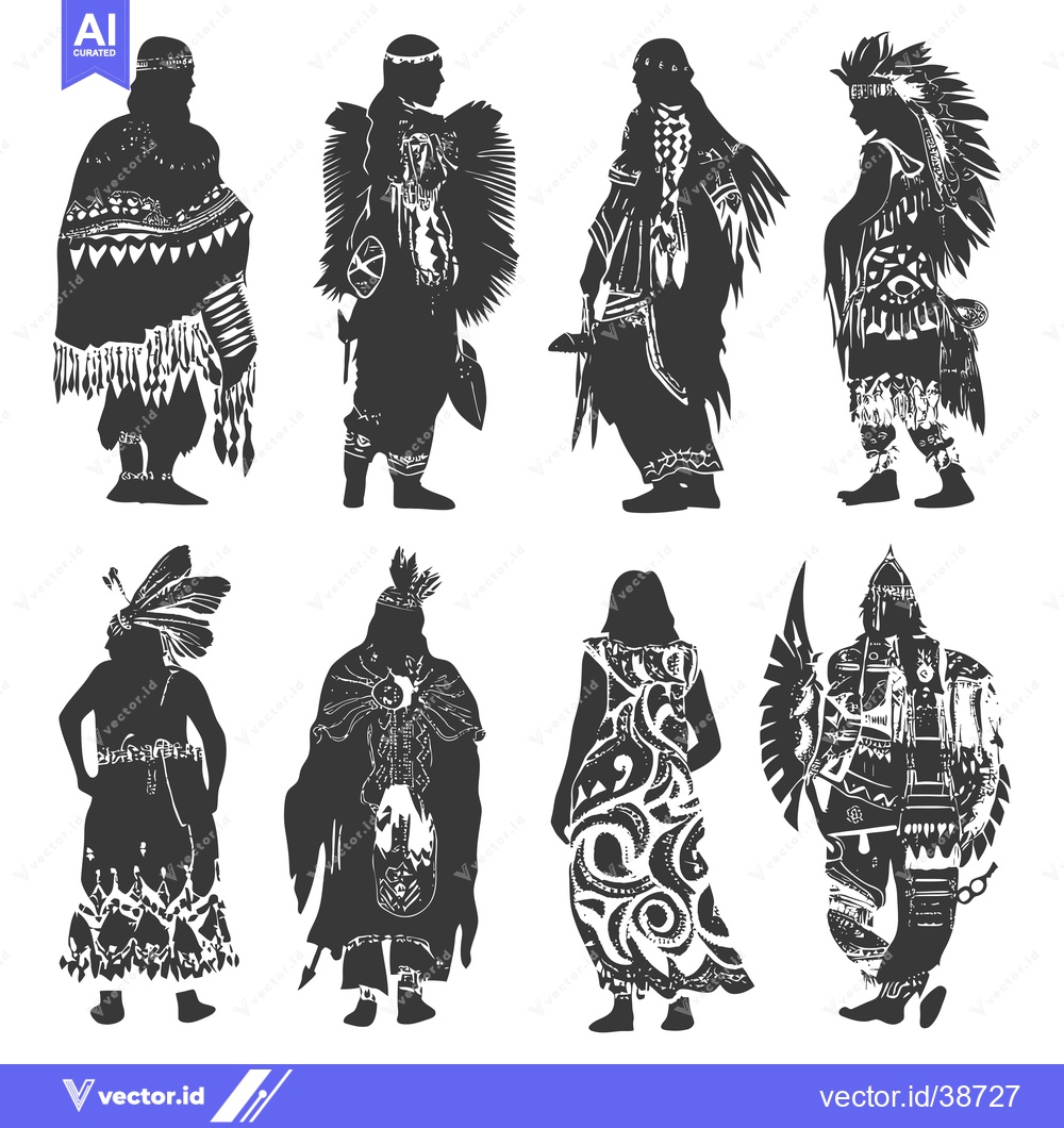 Premium Vector dari Eight Silhouettes of Indigenous People in Traditional Attire