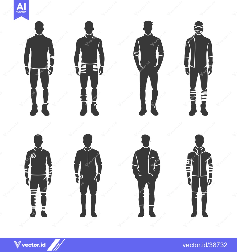 Premium Vector of Eight Silhouettes of Men Wearing Different Outfits