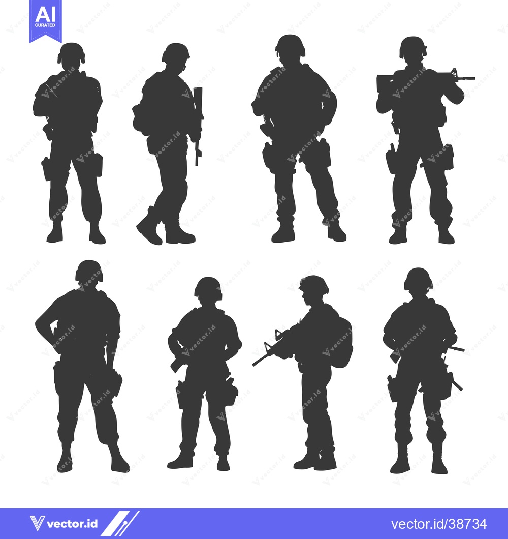 Premium Vector of Eight Silhouettes of Soldiers in Military Gear