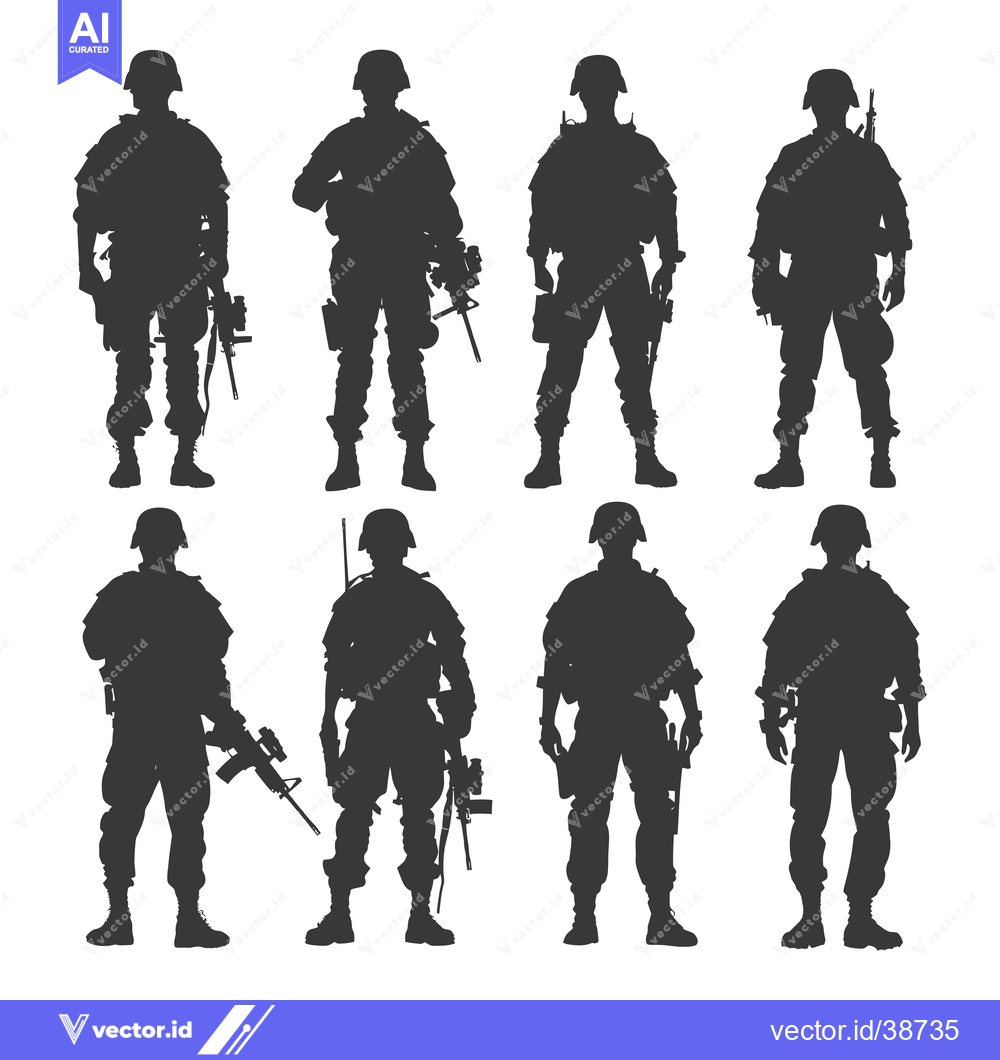 Premium Vector of Eight Silhouettes of Soldiers in Military Gear