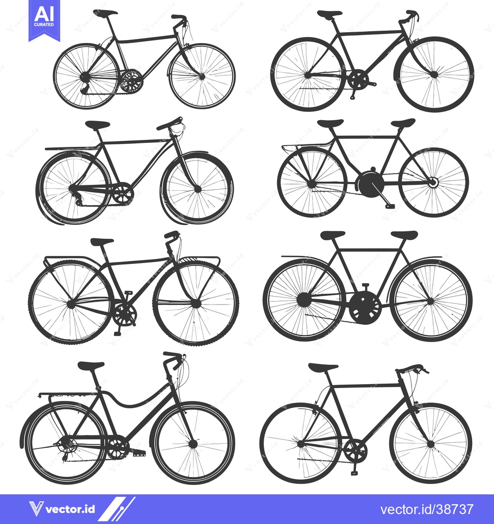 Premium Vector dari Eight Silhouettes of Vintage Bicycles with Spokes