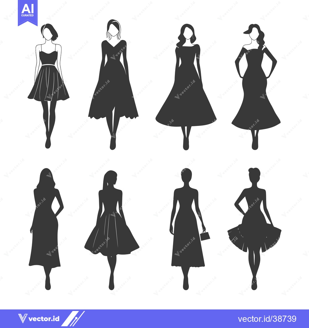 Premium Vector dari Eight Silhouettes of Women in Dresses