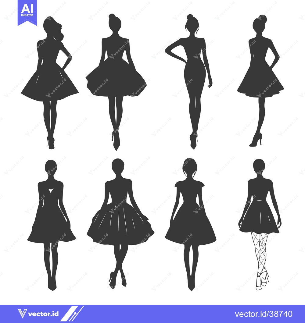 Premium Vector dari Eight Silhouettes of Women in Dresses and High Heels