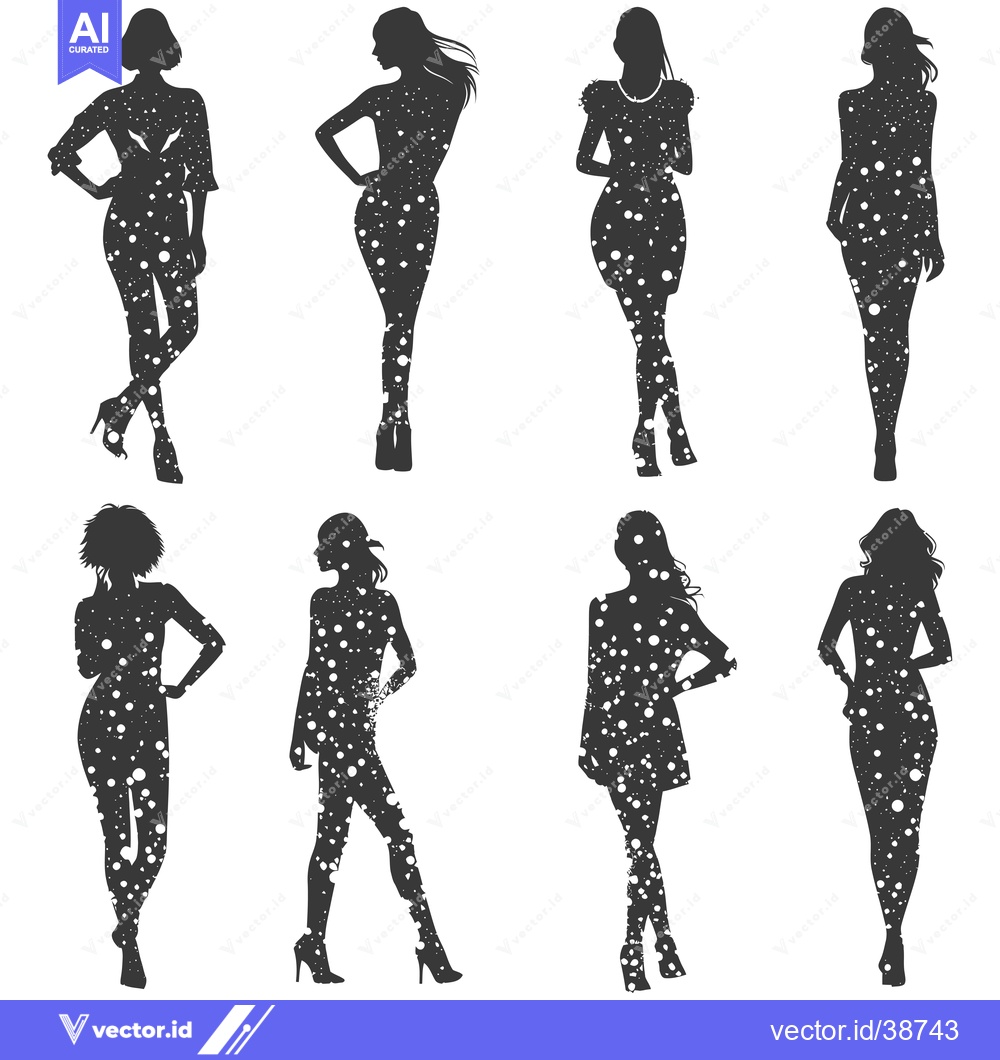 Premium Vector dari Eight Silhouettes of Women with Dotted Patterns