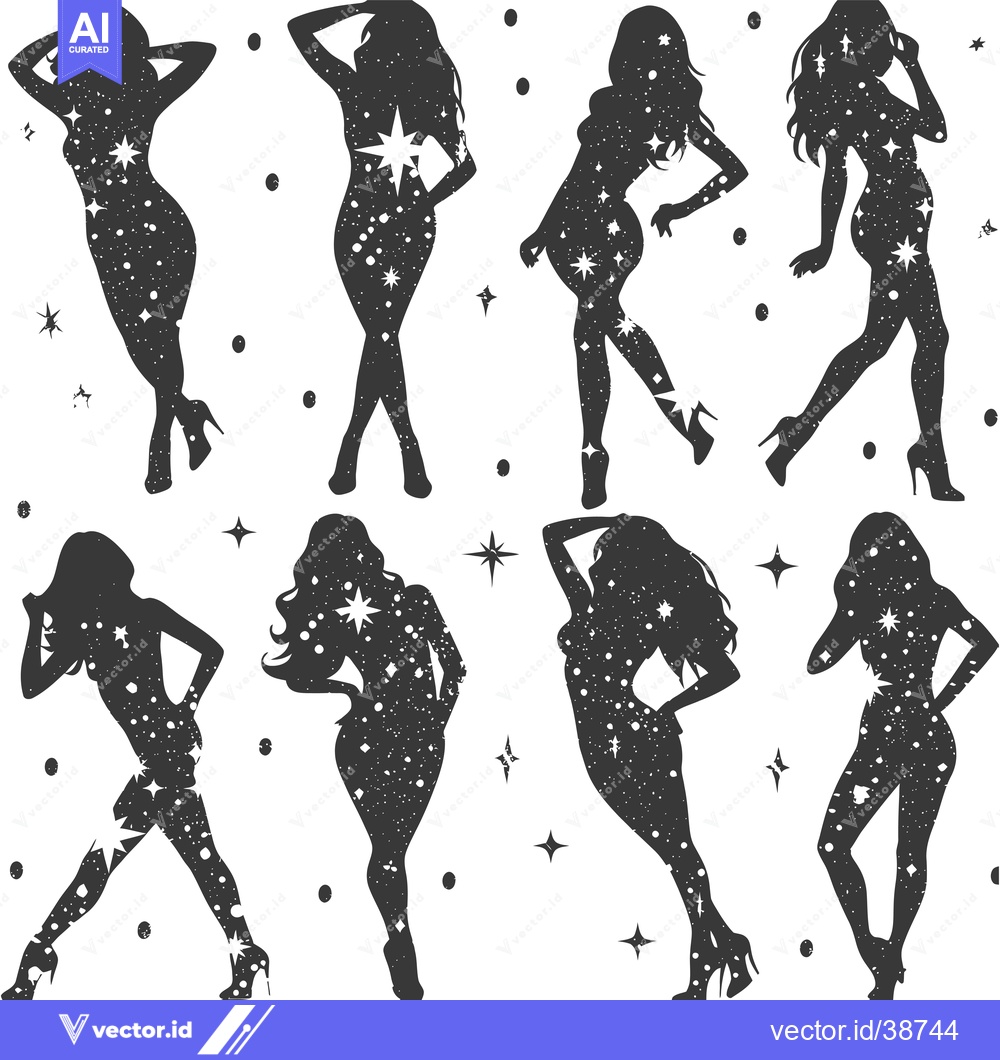 Premium Vector dari Eight Silhouettes of Women with Starry Patterns