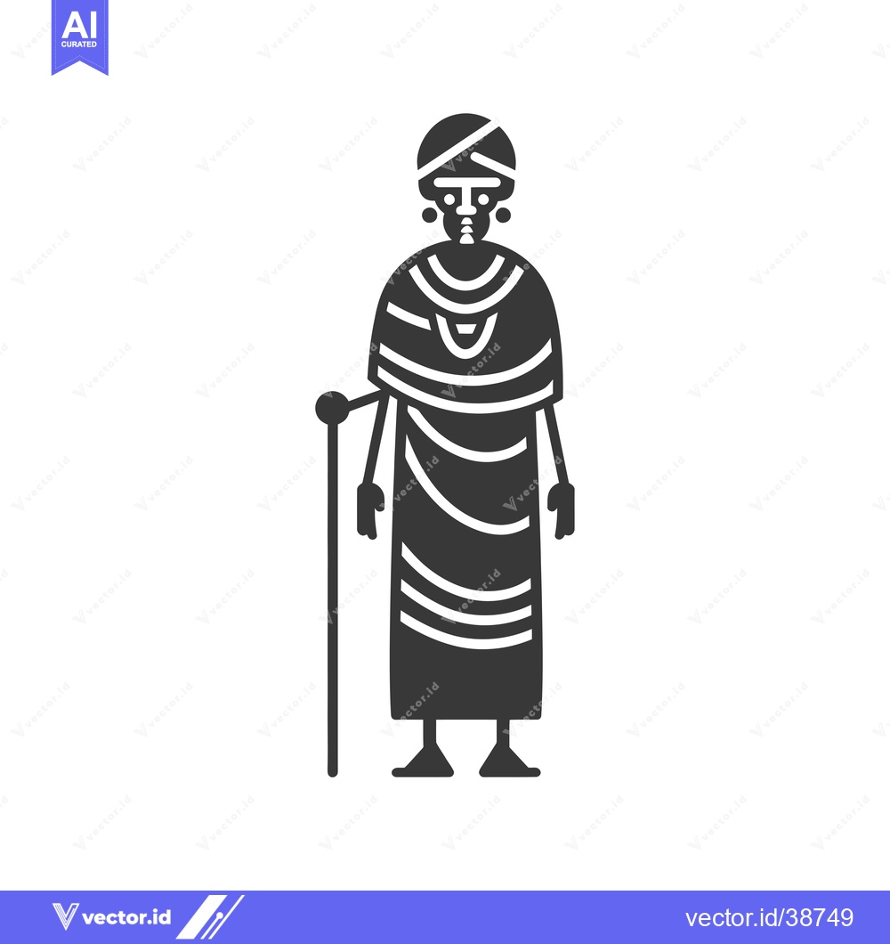 Premium Vector dari Elderly African Woman in Traditional Clothing with a Walking Stick