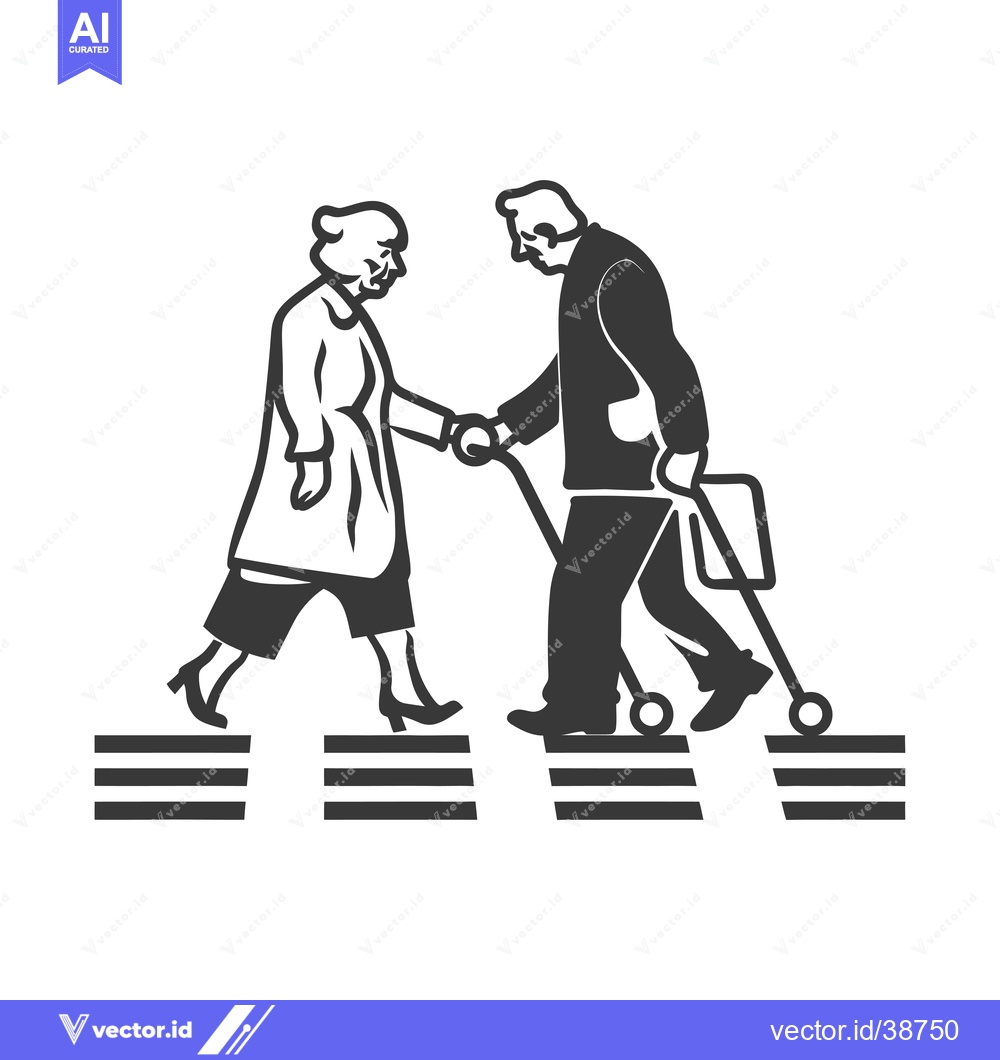 Premium Vector dari Elderly couple crossing a crosswalk, the man pushing a walker
