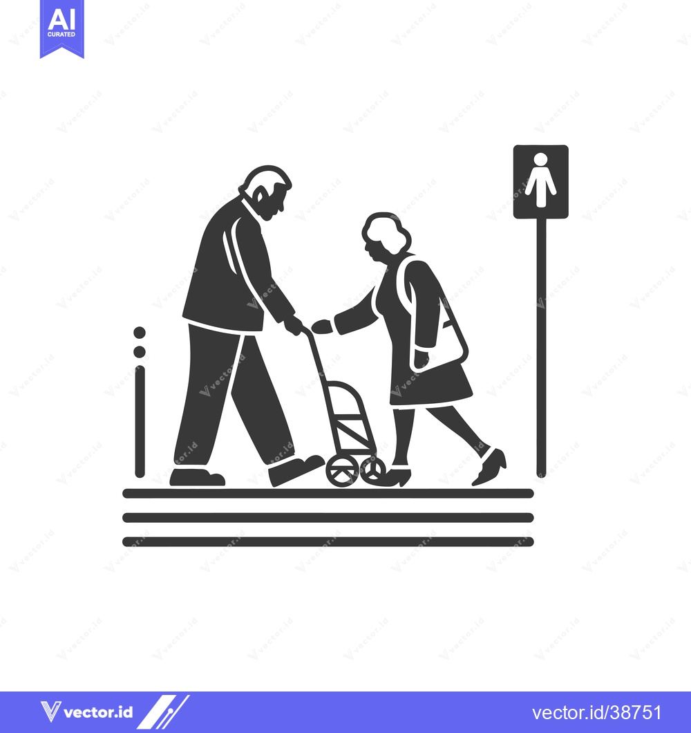 Premium Vector of Elderly Couple Crossing a Street with a Rolling Walker