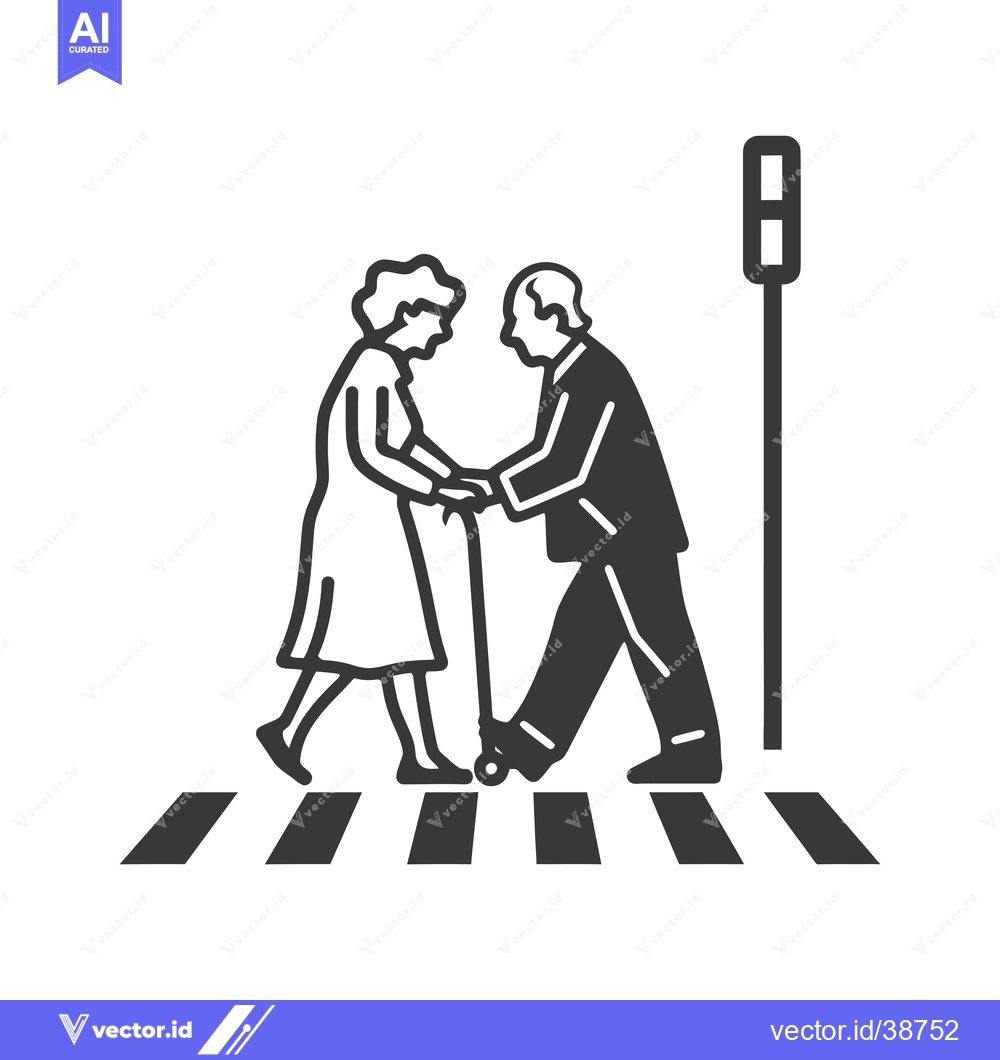 Premium Vector of Elderly Couple Crossing Street with a Cane