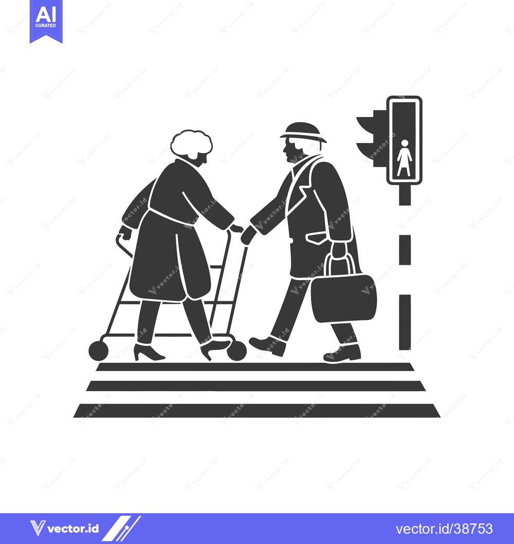Premium Vector dari Elderly Couple Crossing Street with Walker and Briefcase