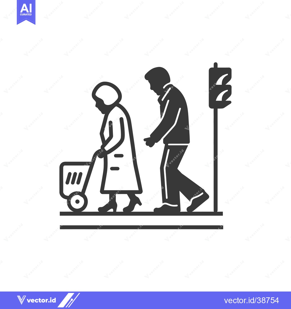 Premium Vector of Elderly Couple Crossing the Street with a Shopping Cart