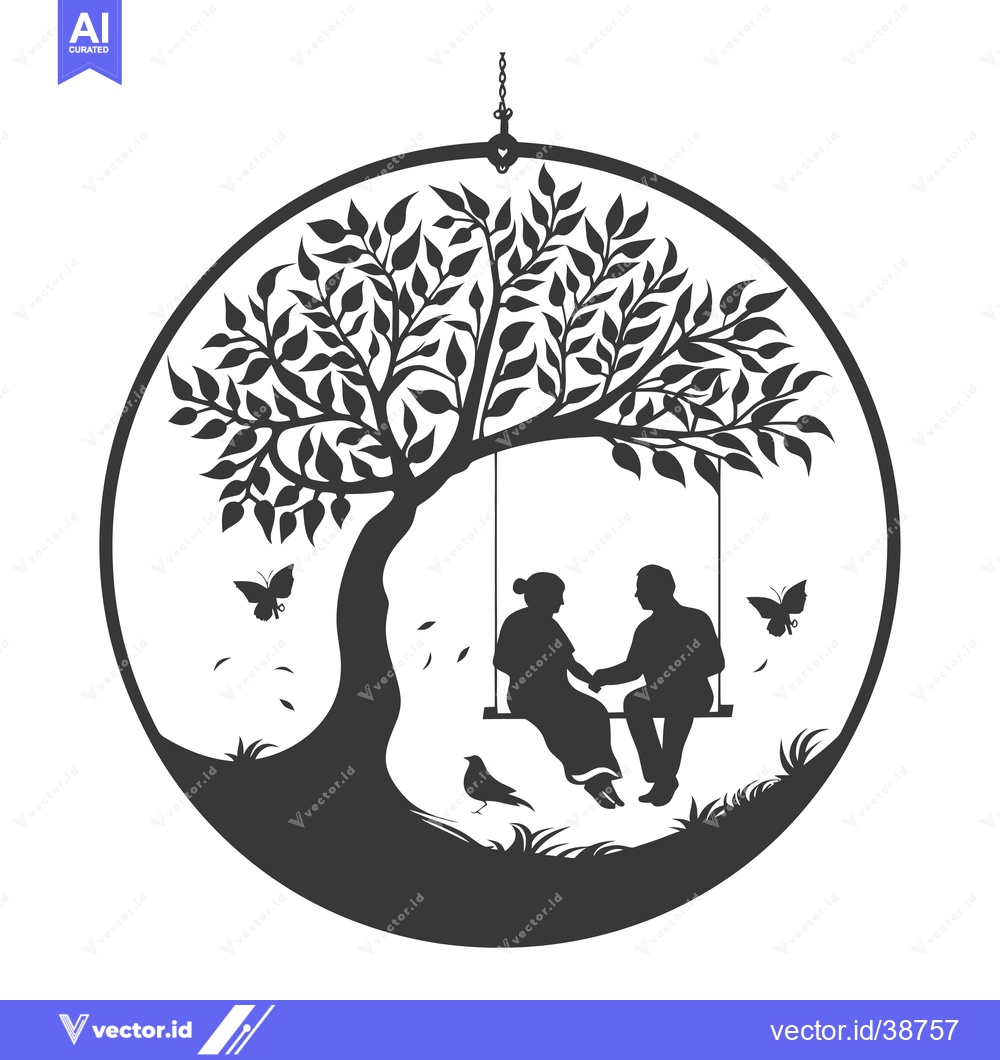 Premium Vector of Elderly Couple Holding Hands on a Swing Under a Tree