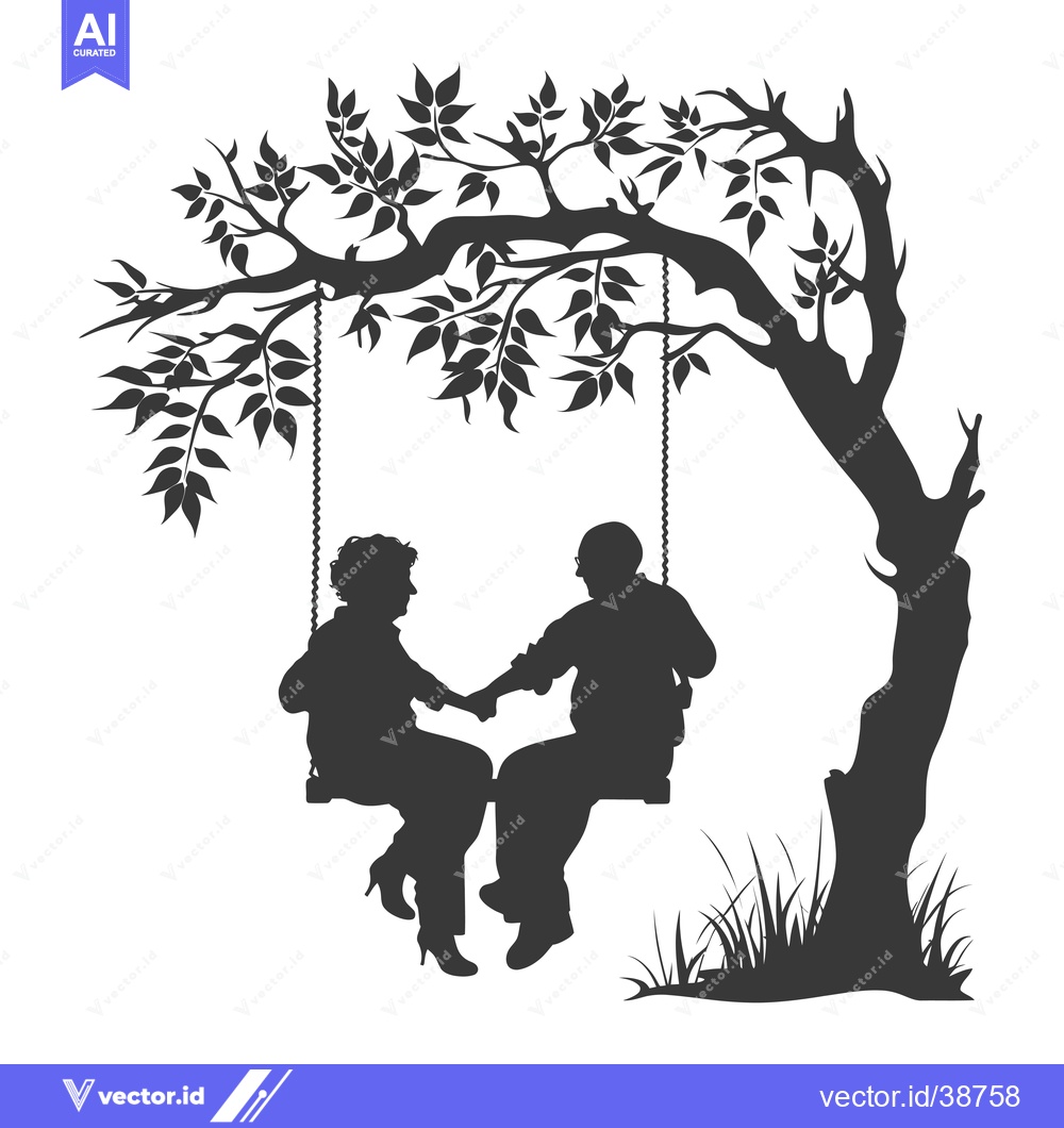 Premium Vector of Elderly Couple Holding Hands on a Swing Under a Tree