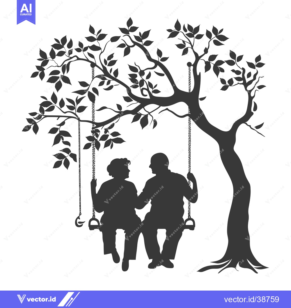 Premium Vector of Elderly Couple on a Swing Hanging from a Tree