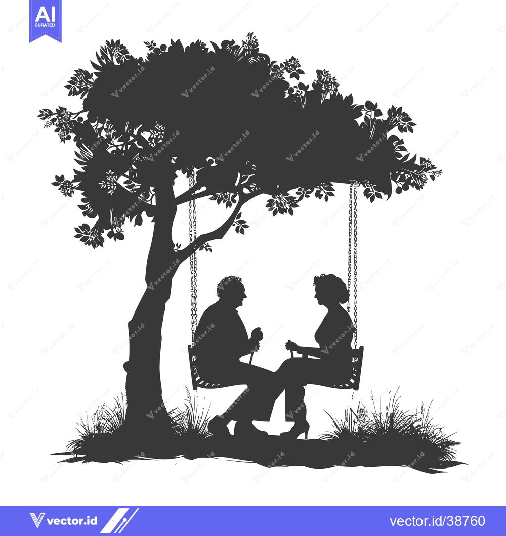 Premium Vector of Elderly couple on a swing under a tree