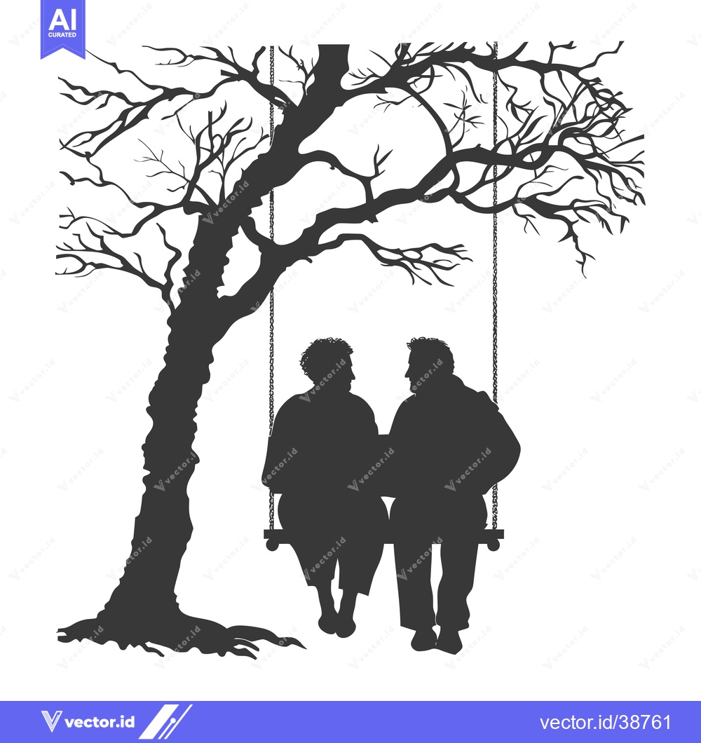 Premium Vector of Elderly Couple on a Swing Underneath a Bare Tree