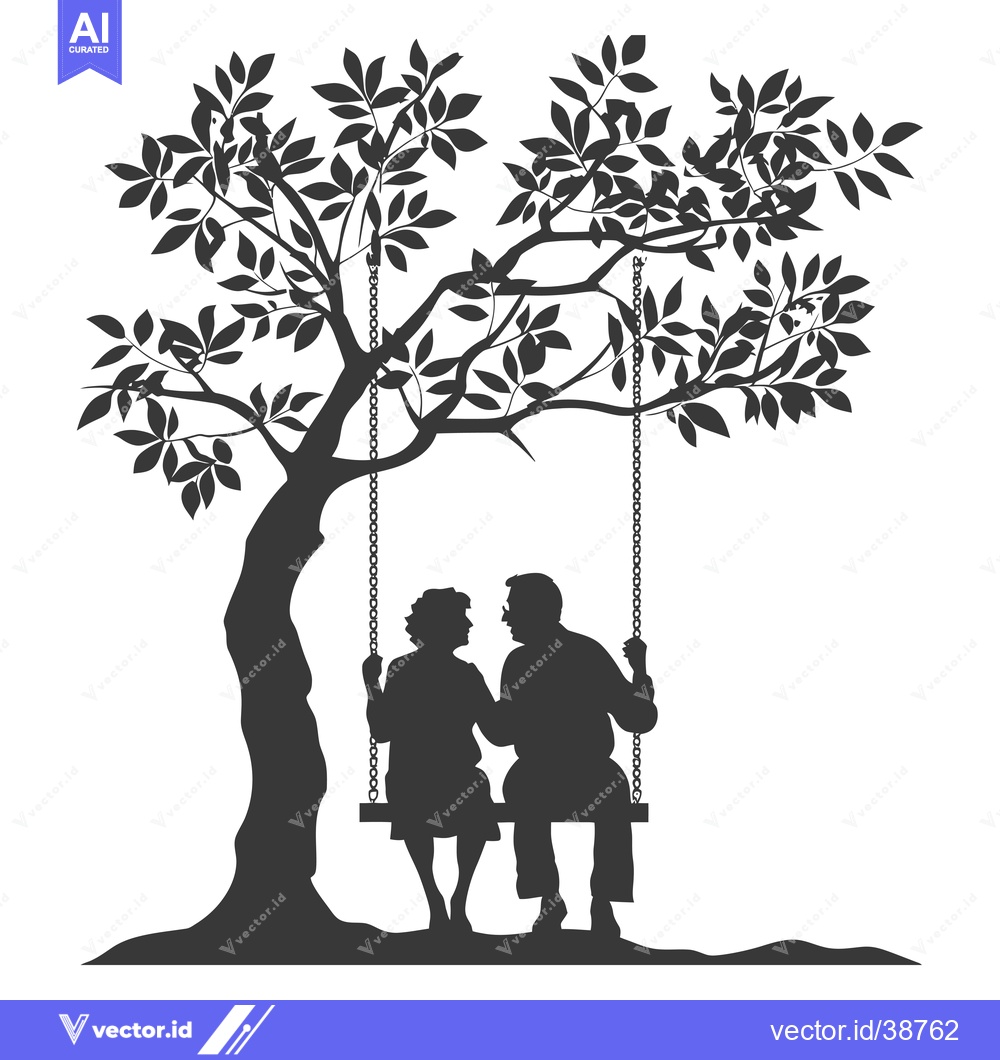 Premium Vector dari Elderly Couple Silhouetted on a Swing Hanging from a Tree