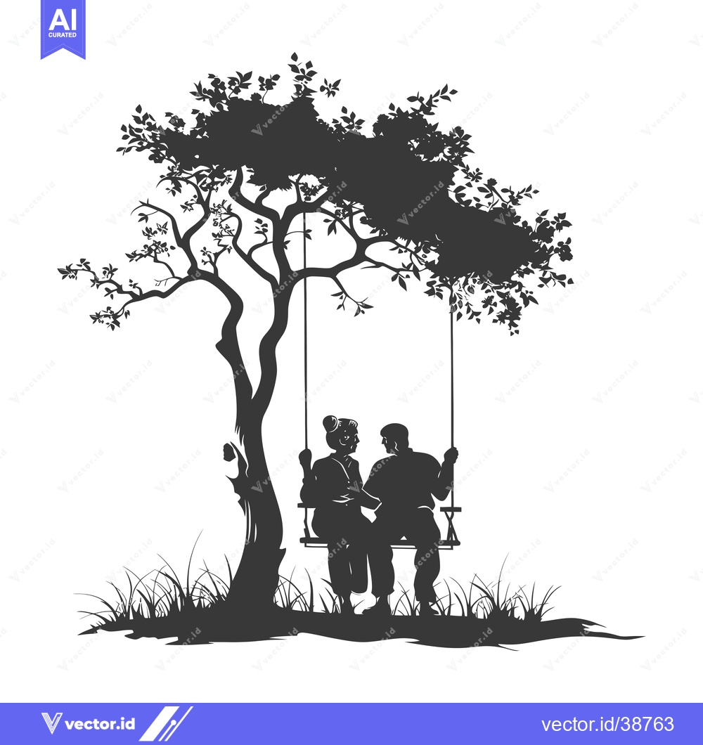 Premium Vector of Elderly Couple Silhouetted on a Swing Under a Tree