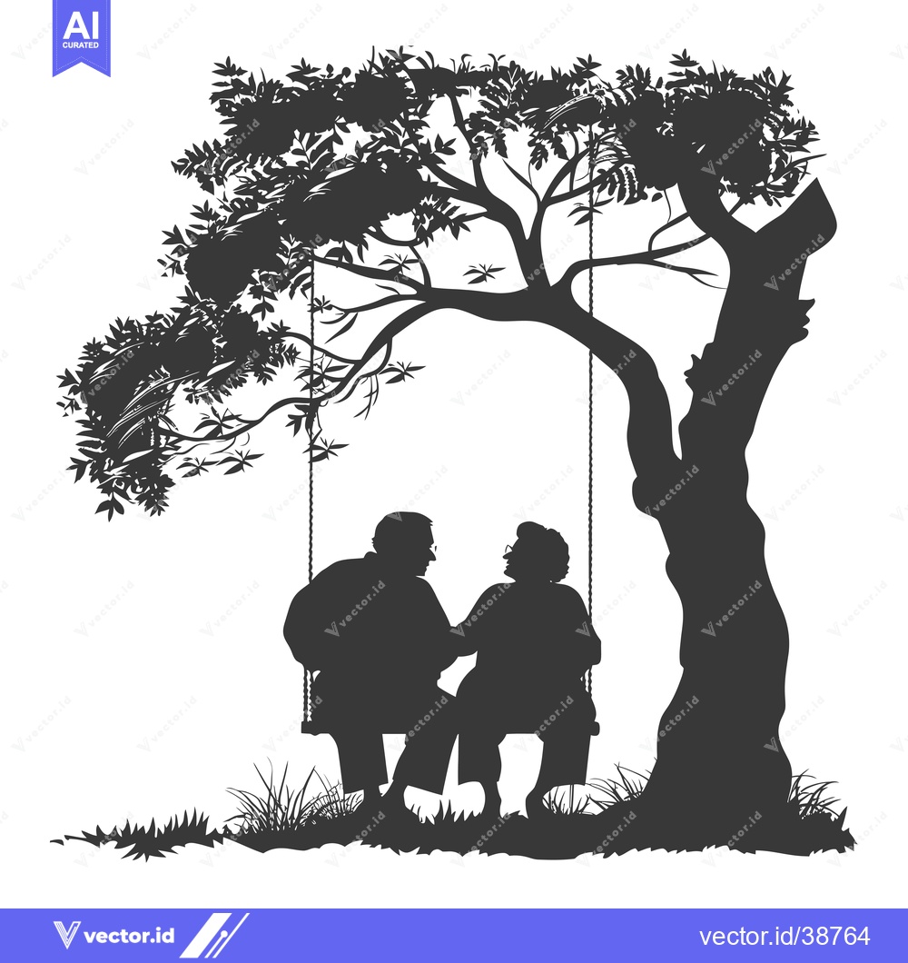 Premium Vector dari Elderly couple silhouetted on a swing under a tree