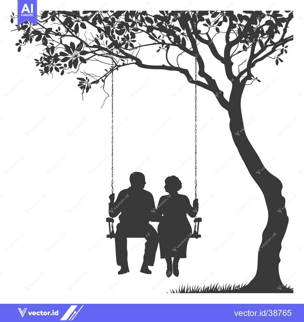 Premium Vector dari Elderly couple silhouetted on a swing under a tree