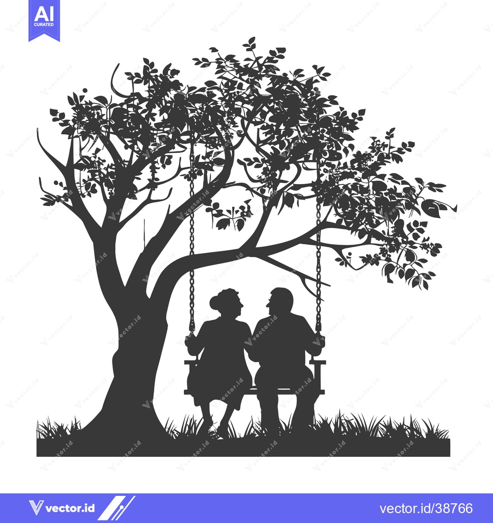 Premium Vector dari Elderly couple silhouetted sitting on a swing beneath a tree