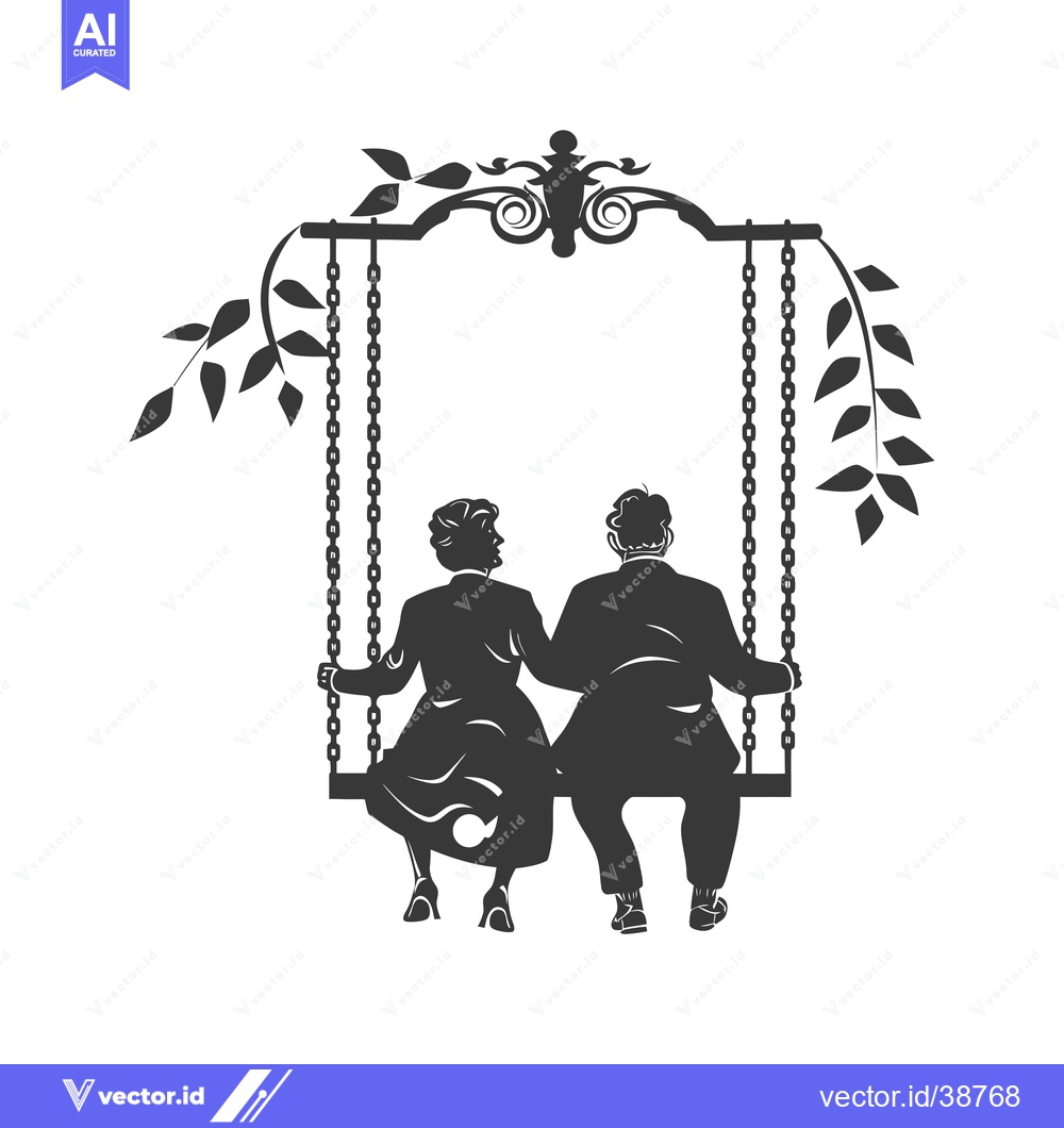 Premium Vector dari Elderly Couple Sitting on a Swing, Back View