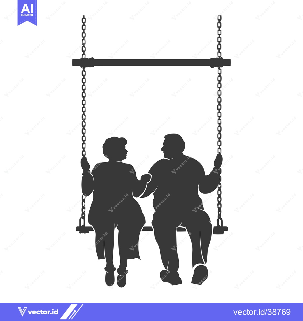 Premium Vector of Elderly Couple Sitting on a Swing, Holding Hands