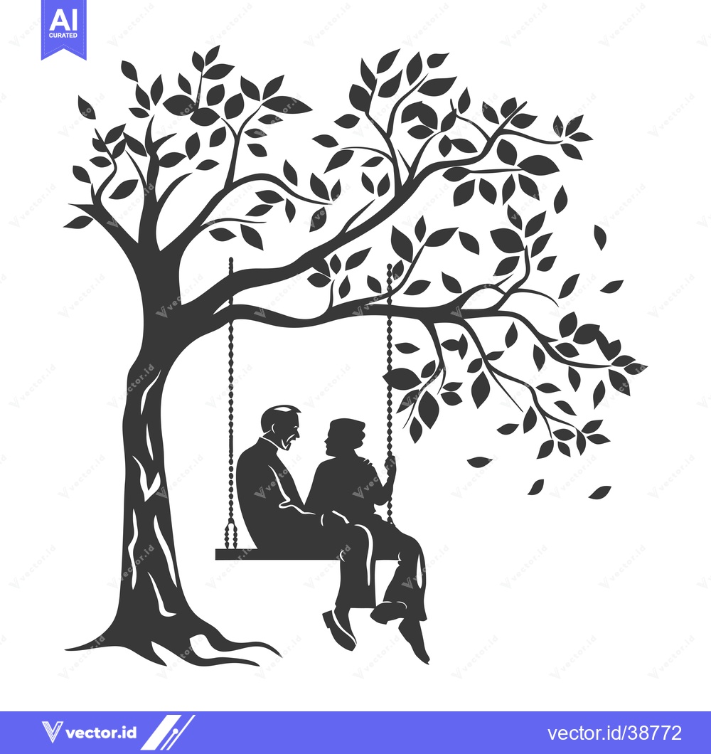 Premium Vector dari Elderly couple sitting on a swing under a tree