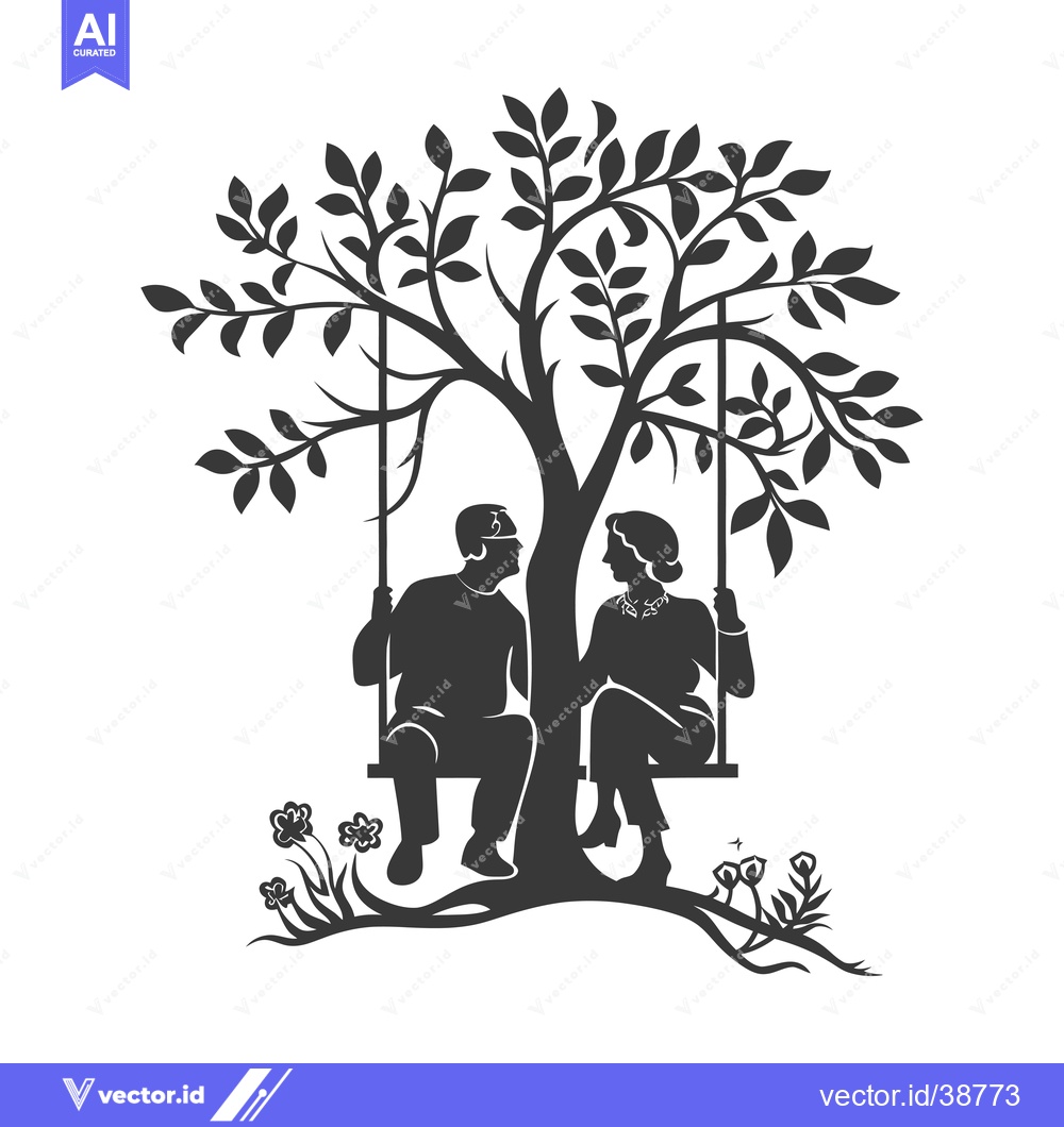 Premium Vector of Elderly Couple Sitting on a Swing Under a Tree
